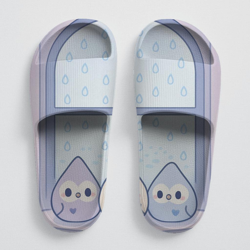 Lavender Raindrop Owls personalized slide sandals