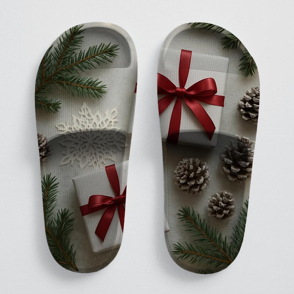 Frosted Evergreen Giftwrap Dream comfortable casual slides