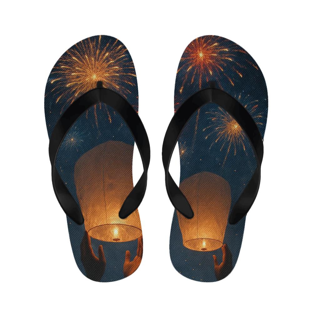 Lantern Lit New Year Skyburst warm fleece slippers
