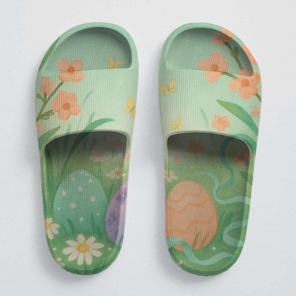 Spring Egg Hunt Meadow Ribbons soft footbed slides