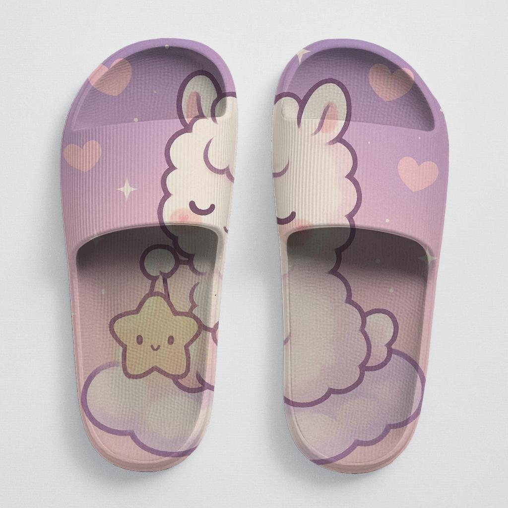 Lavender Lantern Llama Lounge soft footbed slides