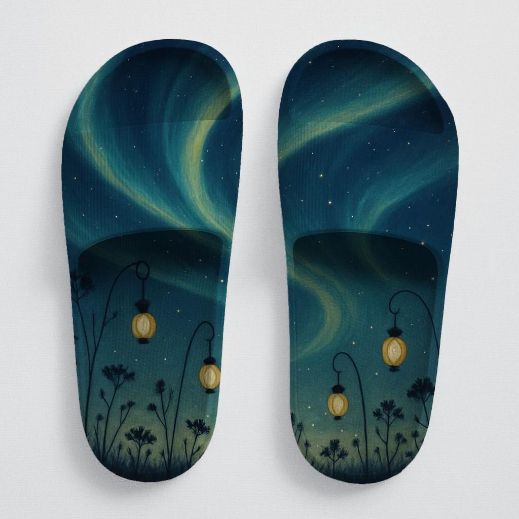 Midsummer Solstice Aurora Ribbons sporty rubber slides