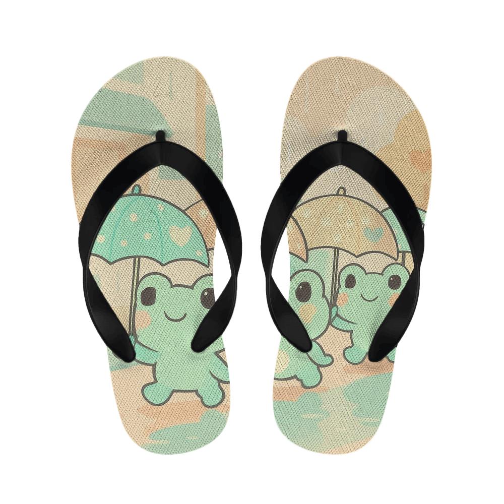 Pastel Umbrella Frog Parade warm fleece slippers