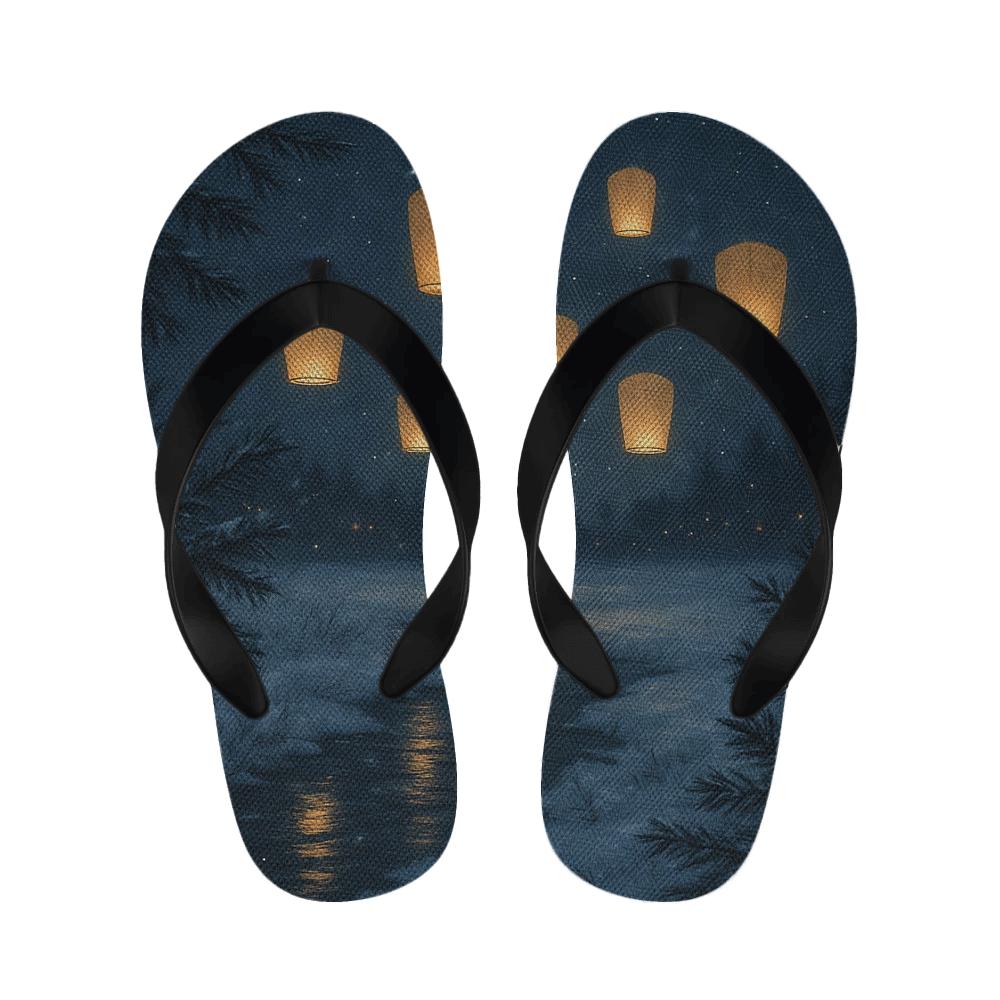 Winter Solstice Lantern Drift warm fleece slippers