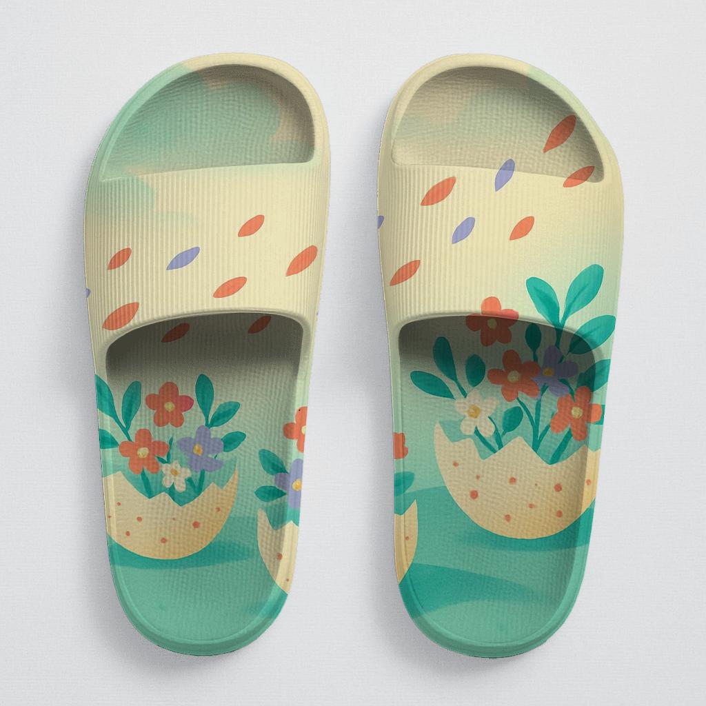 Spring Eggshell Blossom Parade comfortable casual slides