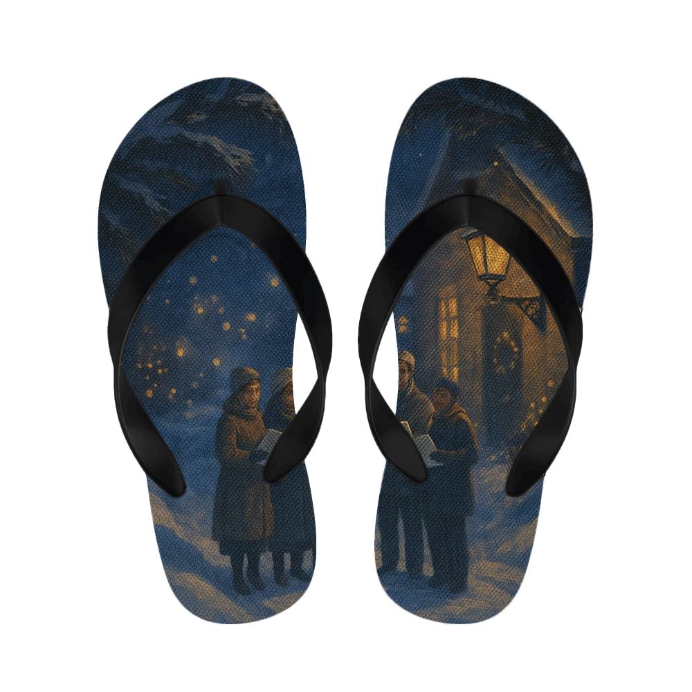 Lanternlit Midwinter Carol Scene soft sole slippers