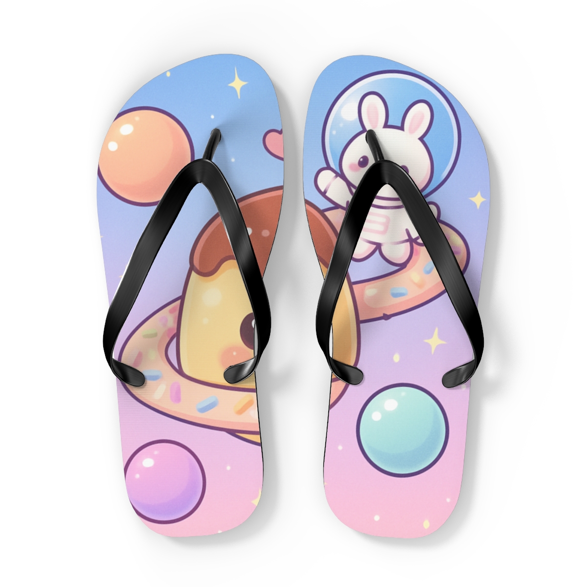 Pudding Planet Pals unique graphic flip flops