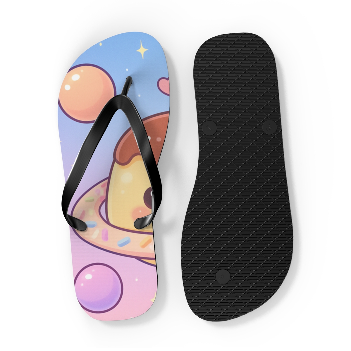 Pudding Planet Pals unique graphic flip flops