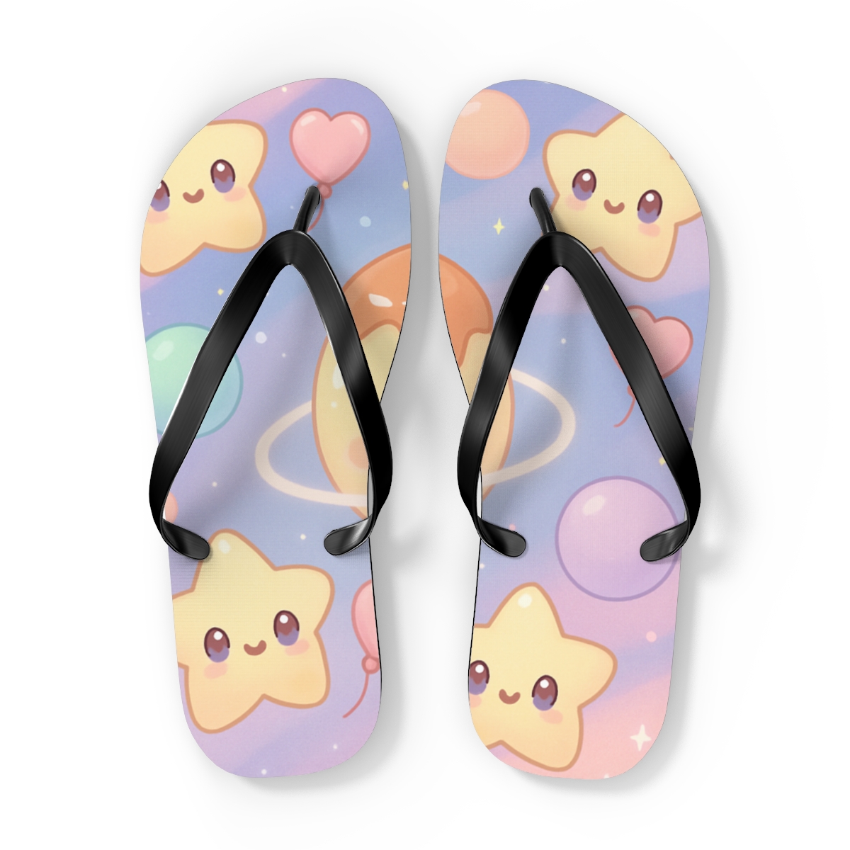 Pudding Planet Playtime unique graphic flip flops