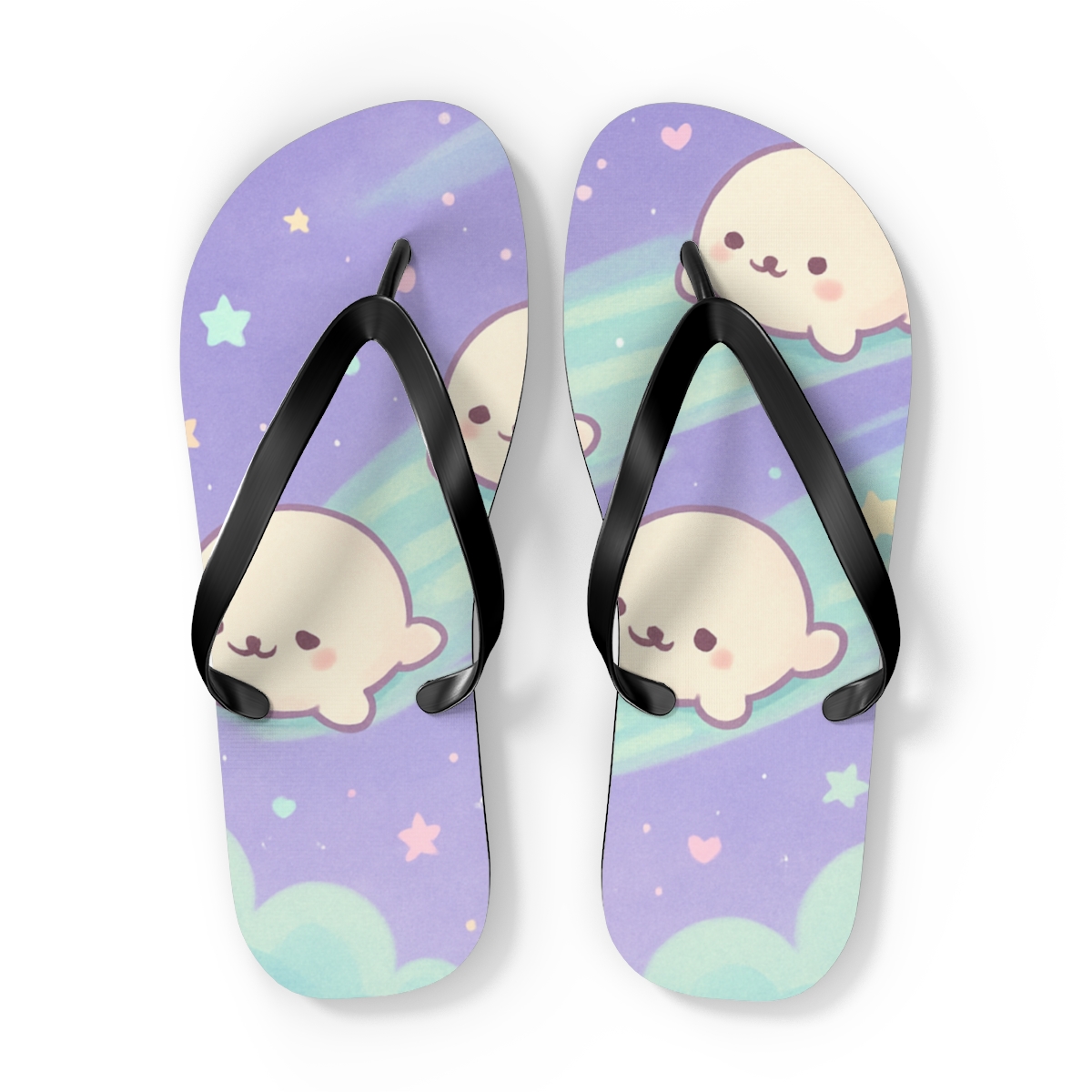 Sleepy Comet Seal Parade custom flip flops