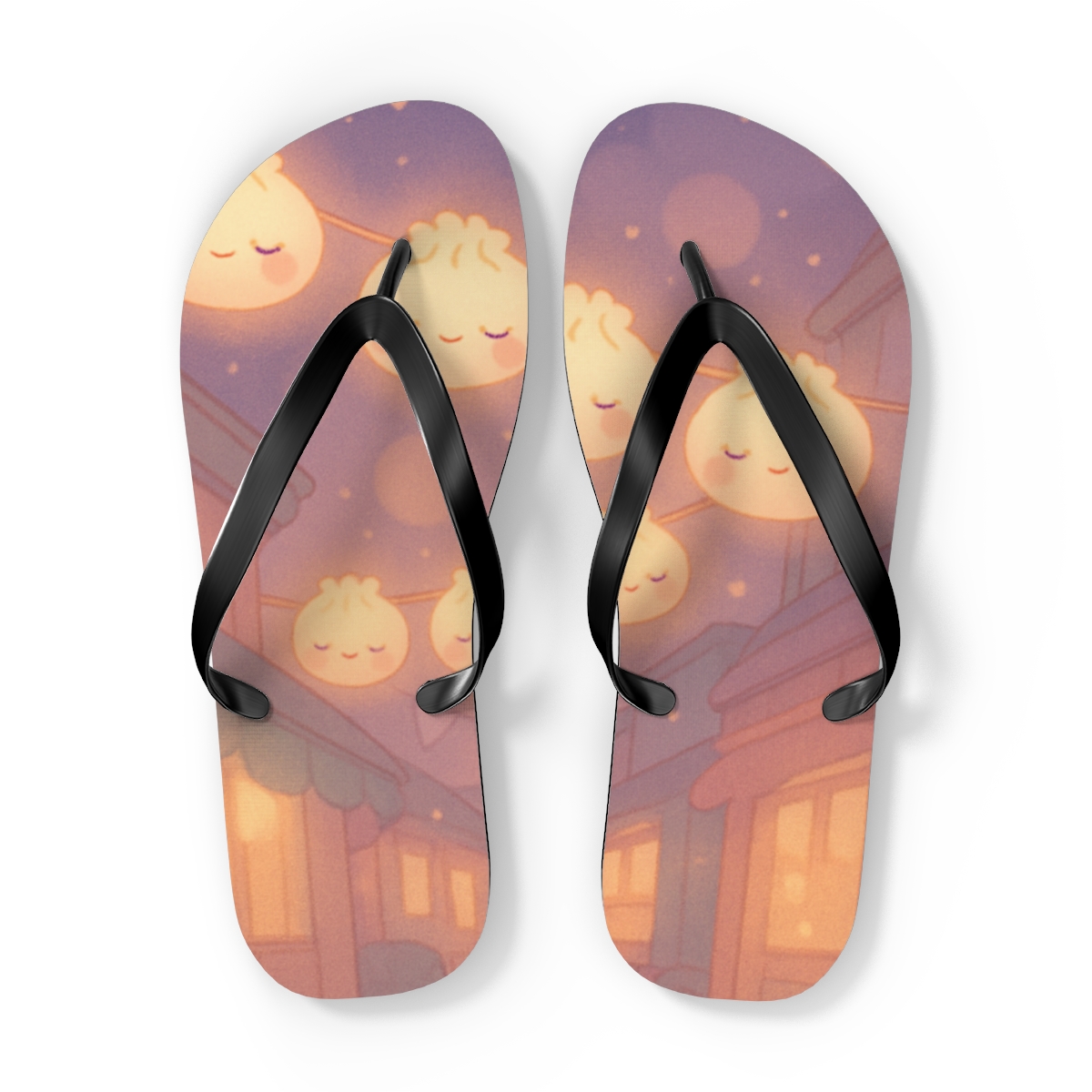 Sleepy Dumpling Lantern Parade personalized beach flip flops