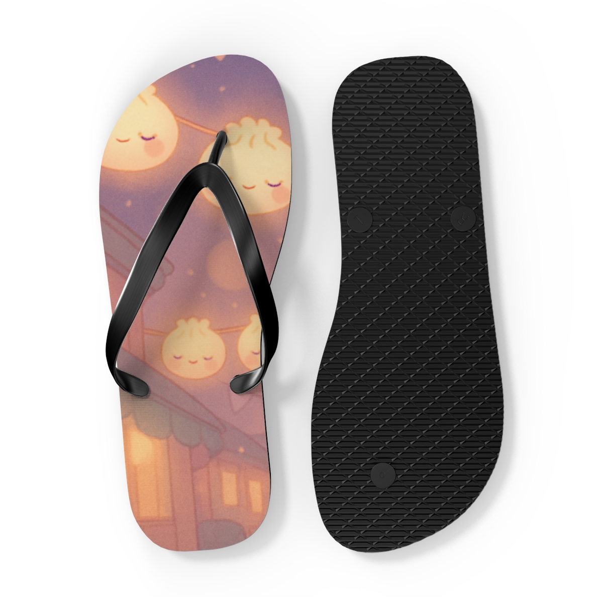 Sleepy Dumpling Lantern Parade personalized beach flip flops