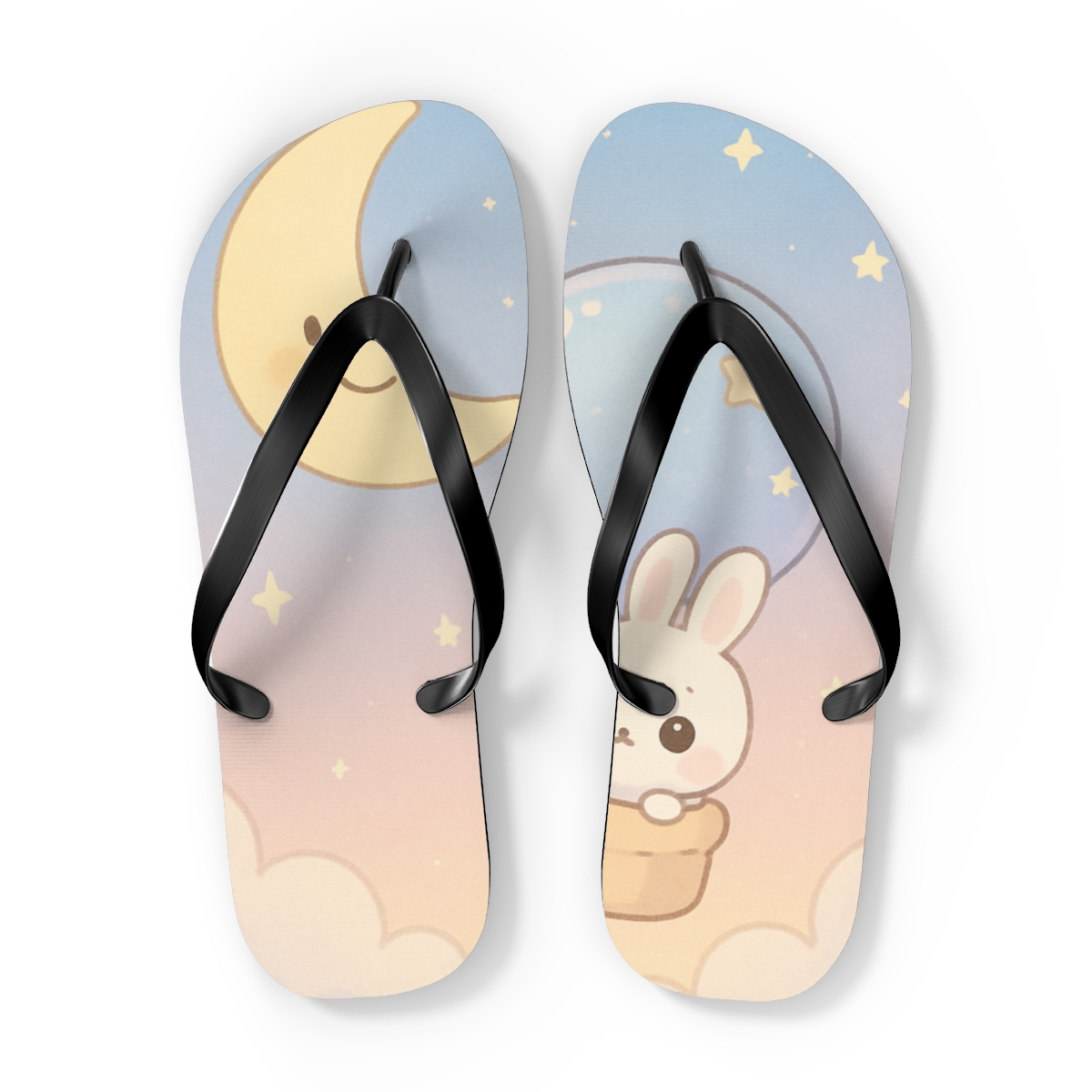 Sleepy Moon Bunny Balloon Ride custom flip flops