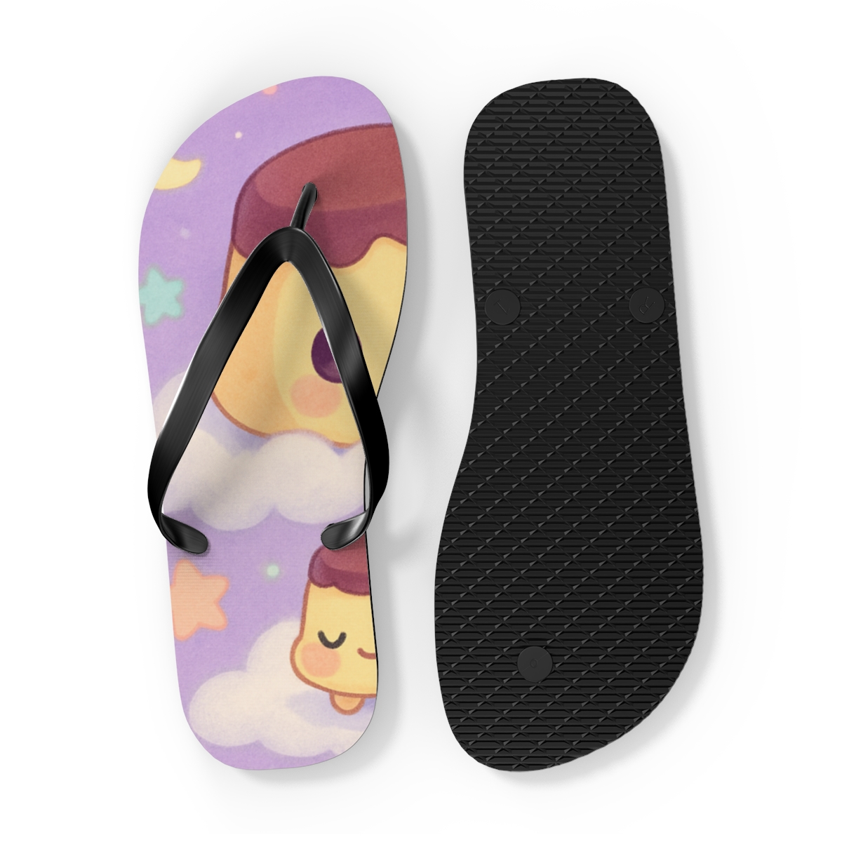 Sleepy Moon Pudding Parade trendy printed flip flops