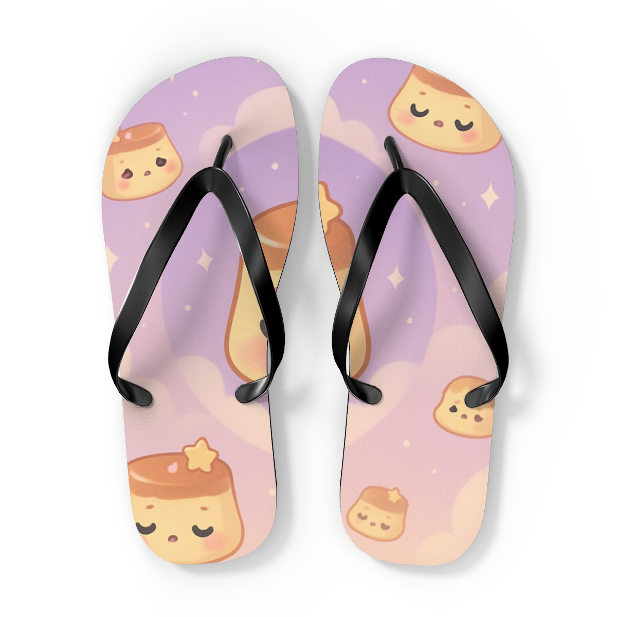 Sleepy Moon Pudding Patrol colorful rubber flip flops