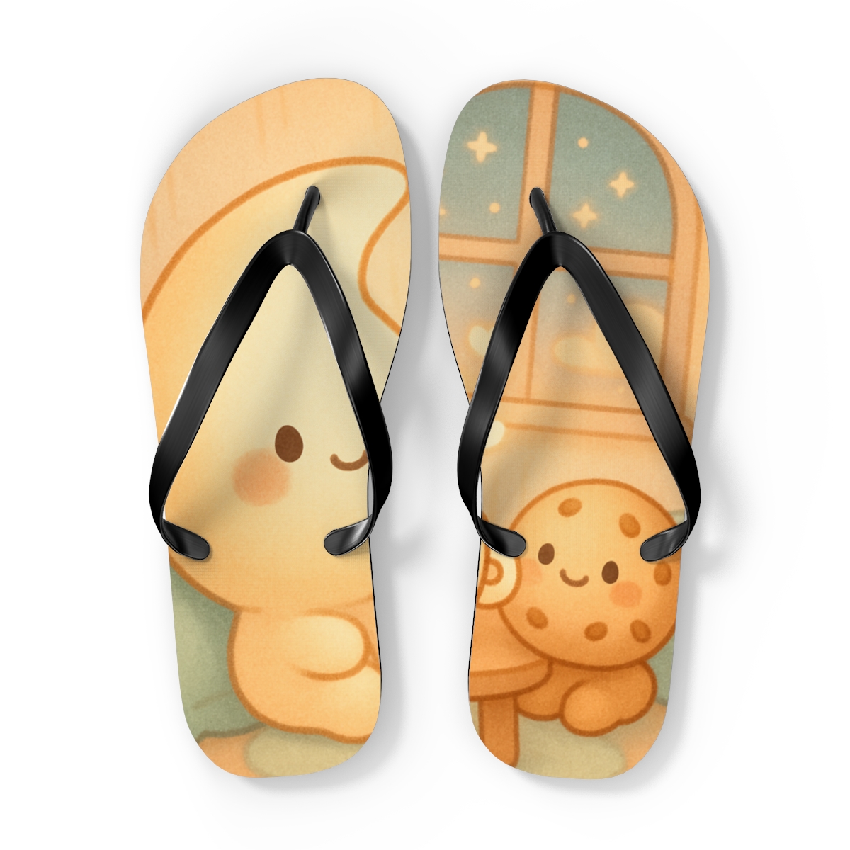 Sleepy Moon Tea Time Buddies designer logo flip flops