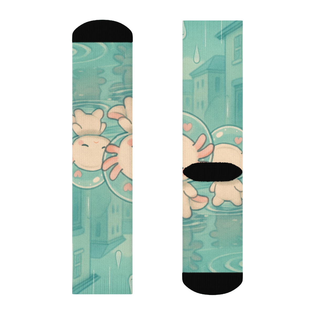 Sleepy Raindrop Axolotl Parade stylish patterned socks