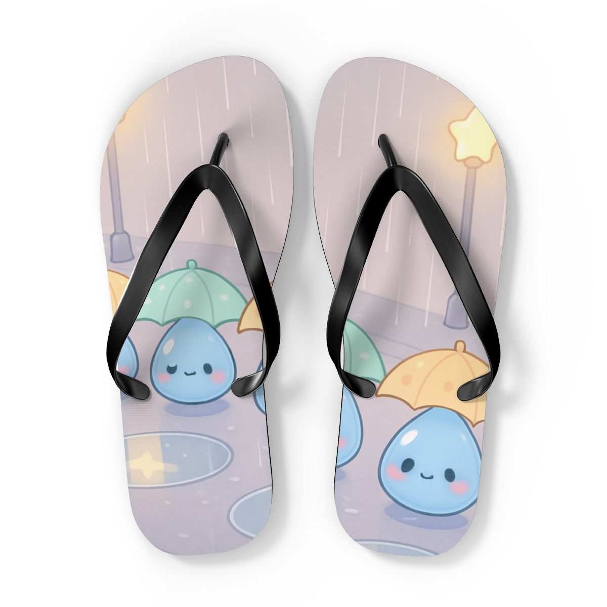 Sleepy Raindrop Umbrella Parade trendy printed flip flops