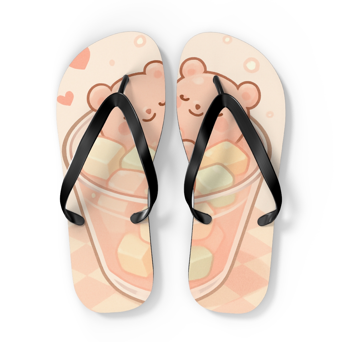 Sleepy Strawberry Milk Bears personalized beach flip flops