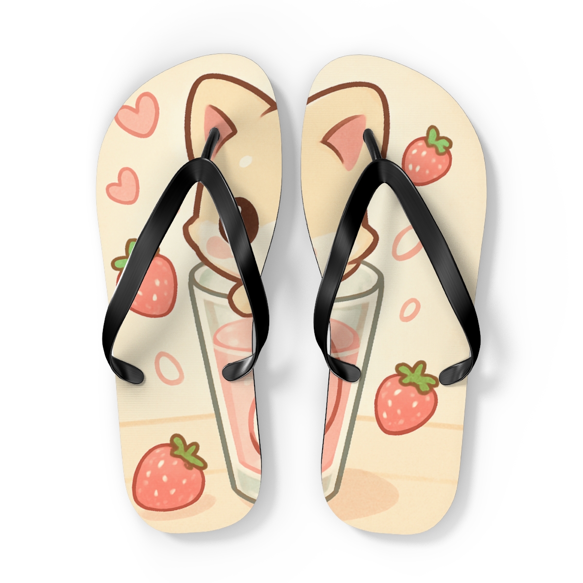 Sleepy Strawberry Milk Fox personalized beach flip flops