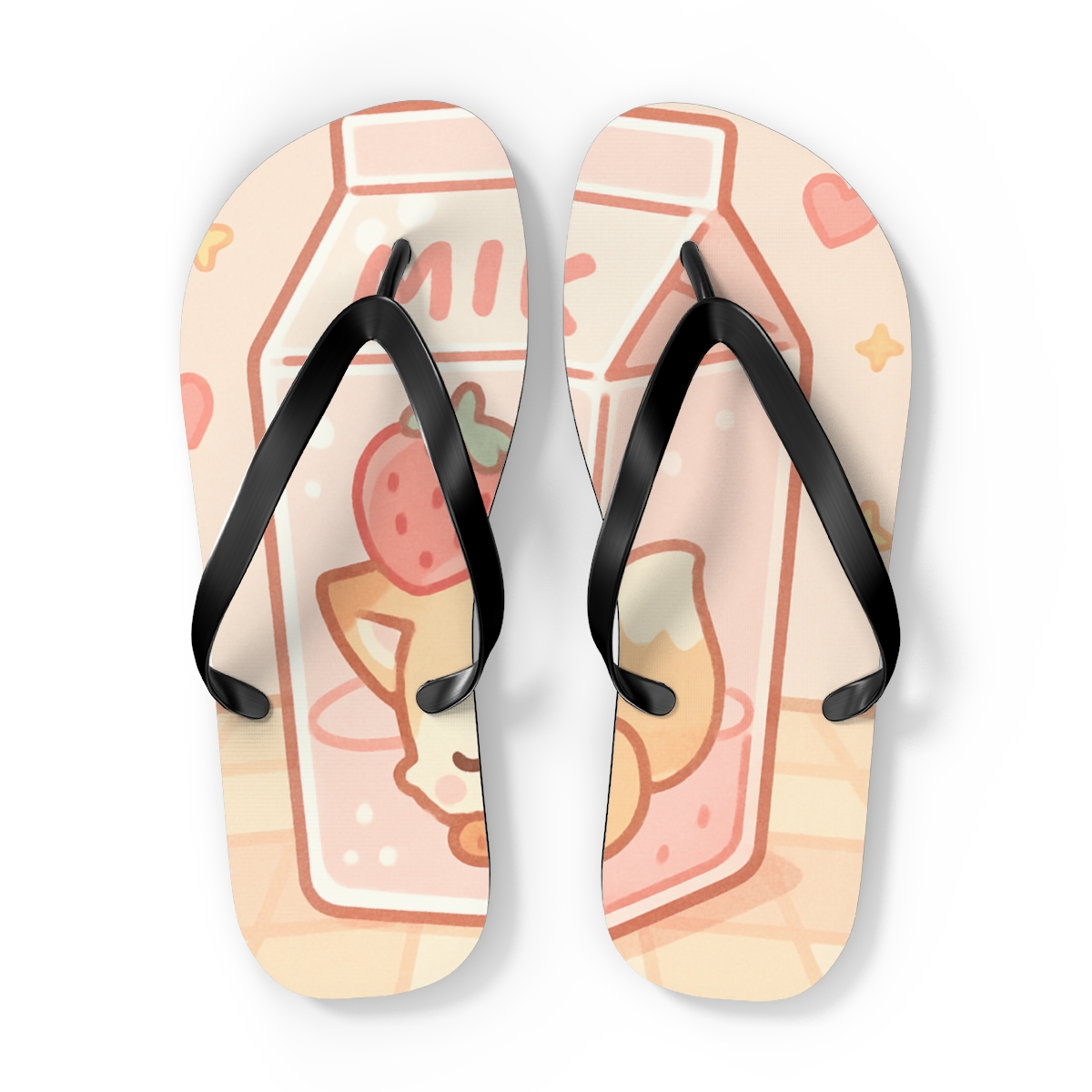 Sleepy Strawberry Milk Fox stylish summer flip flops