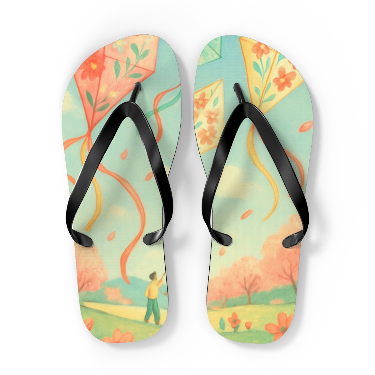 Spring Blossom Kite Dance trendy printed flip flops