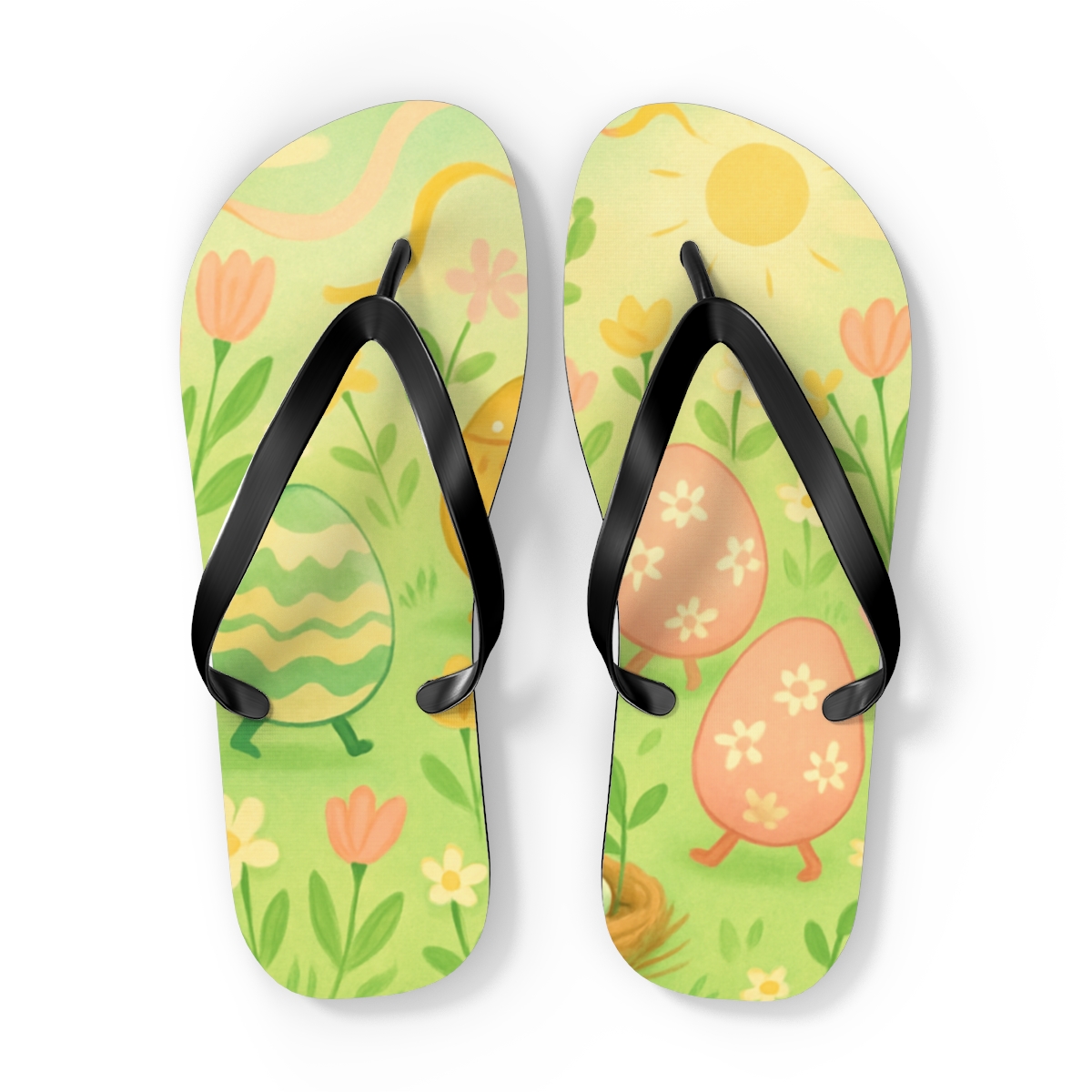 Spring Egg Meadow Parade designer logo flip flops