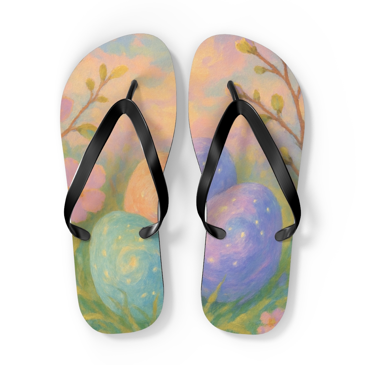 Spring Egg Nebula Bloom colorful rubber flip flops