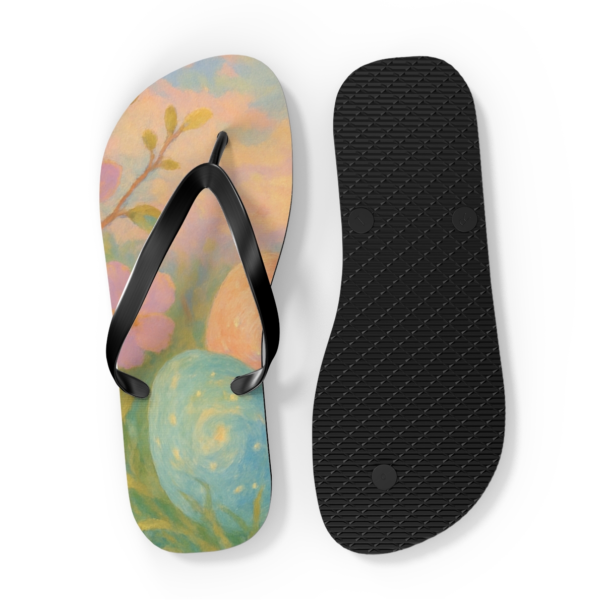 Spring Egg Nebula Bloom colorful rubber flip flops