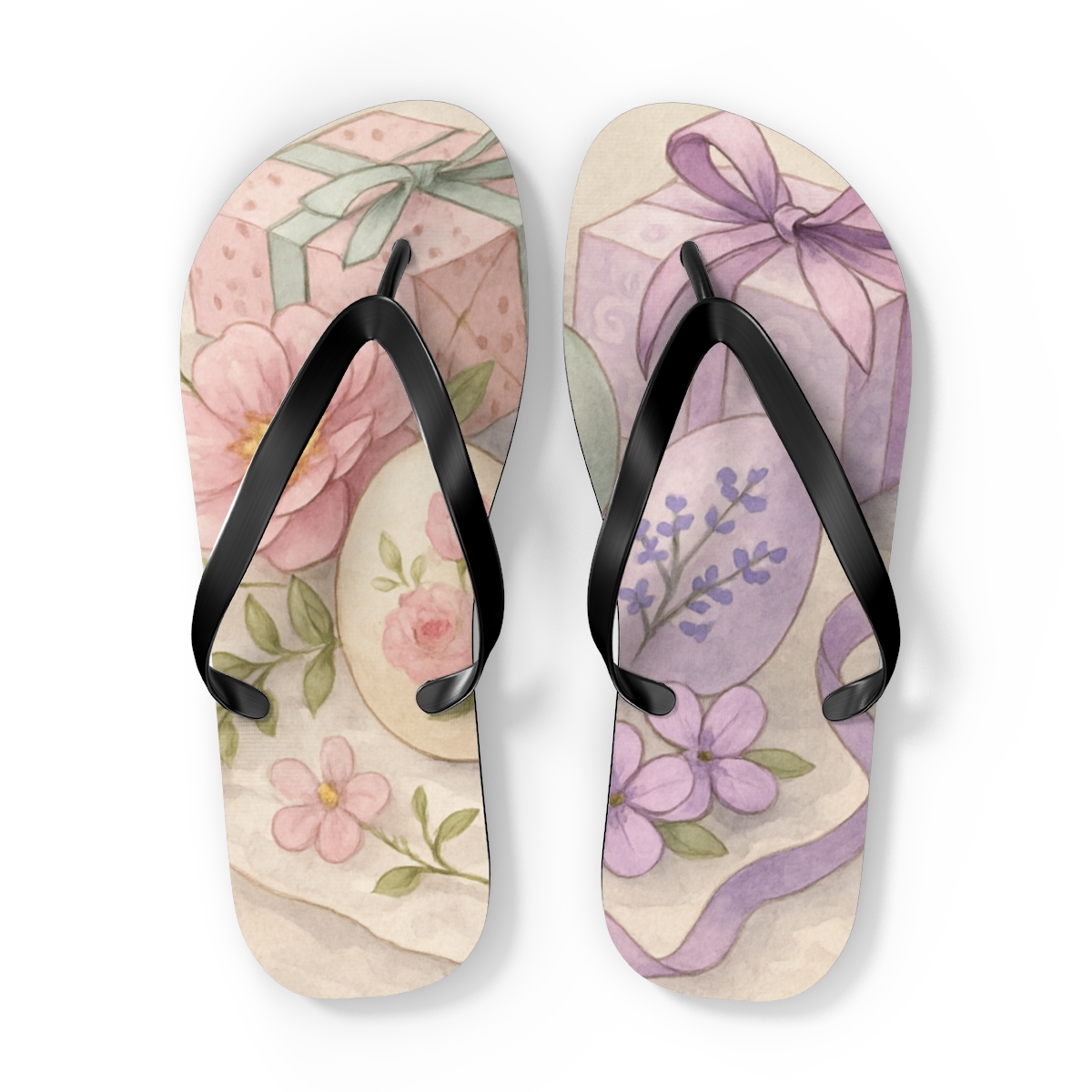 Spring Eggshell Bloom Tableau colorful rubber flip flops