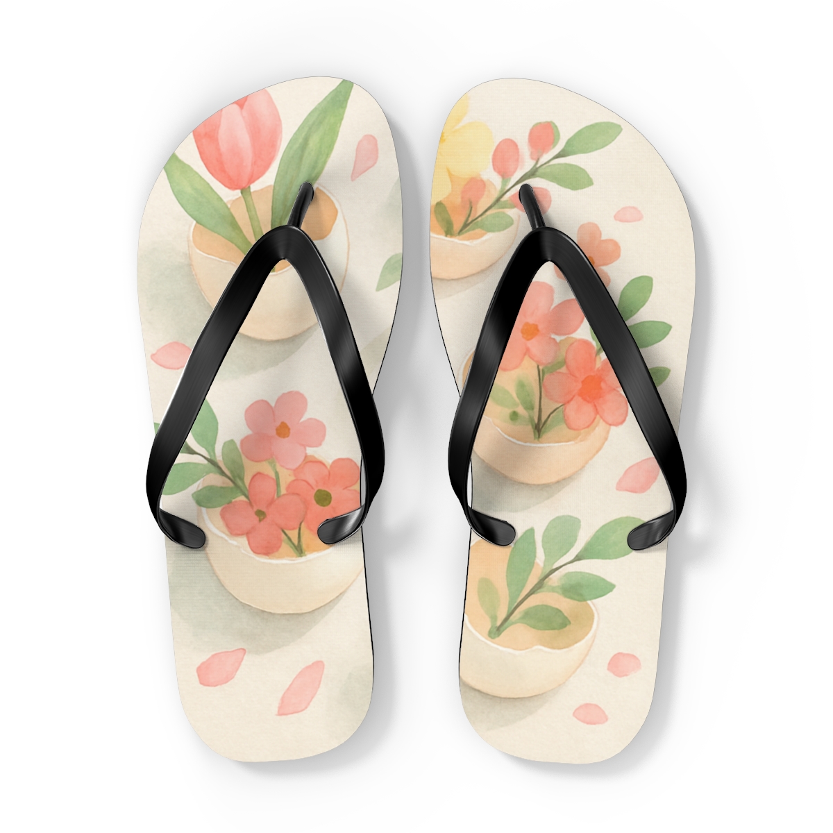 Spring Eggshell Blossom Parade personalized beach flip flops