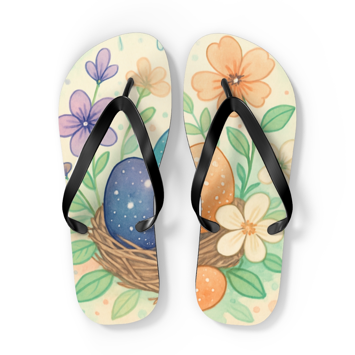 Spring Eggshell Nebula Bloom designer logo flip flops