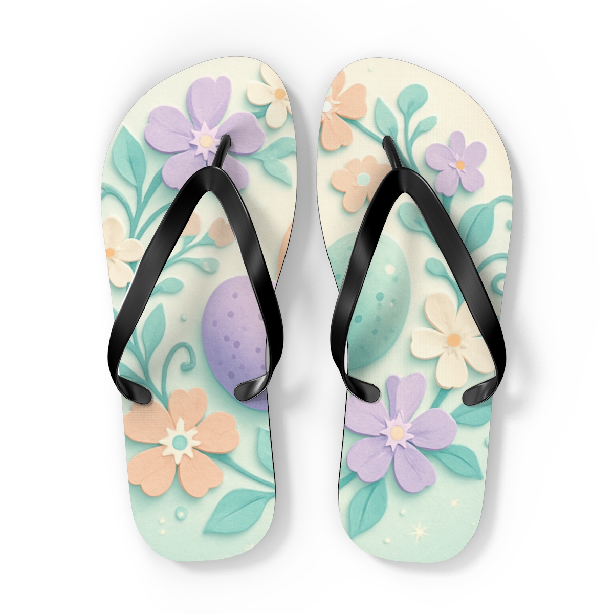 Spring Eggshell Nebula Garden unique graphic flip flops