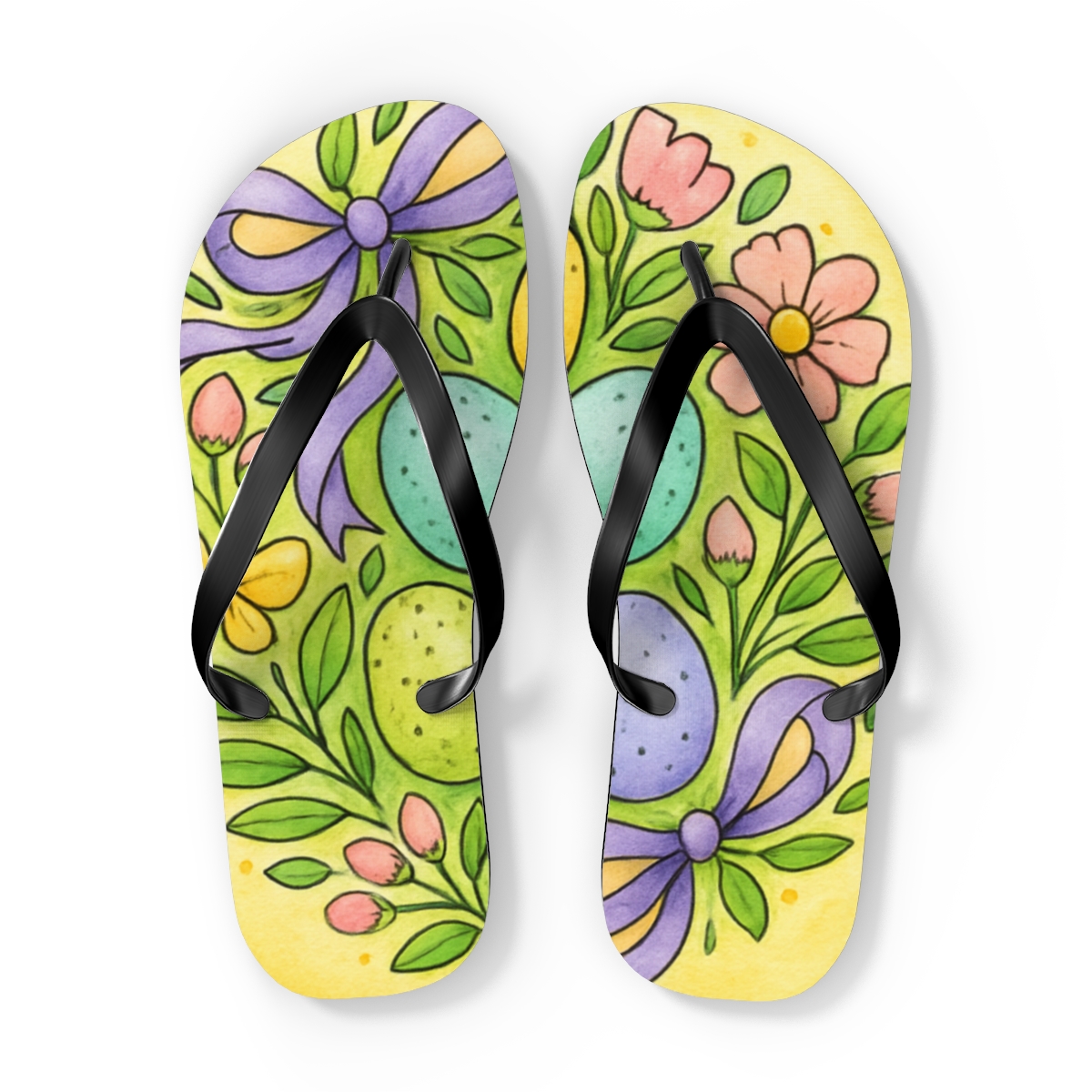 Spring Equinox Ribbon Egg Garden unique graphic flip flops