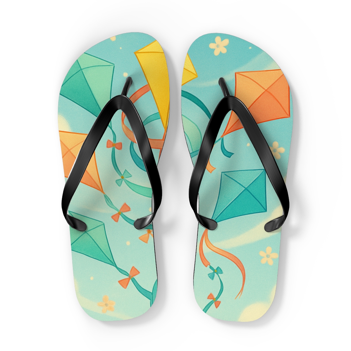 Spring Equinox Ribbon Kite Parade personalized beach flip flops