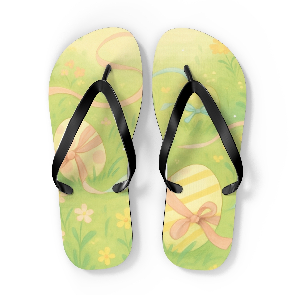 Spring Ribbon Egg Meadow designer logo flip flops