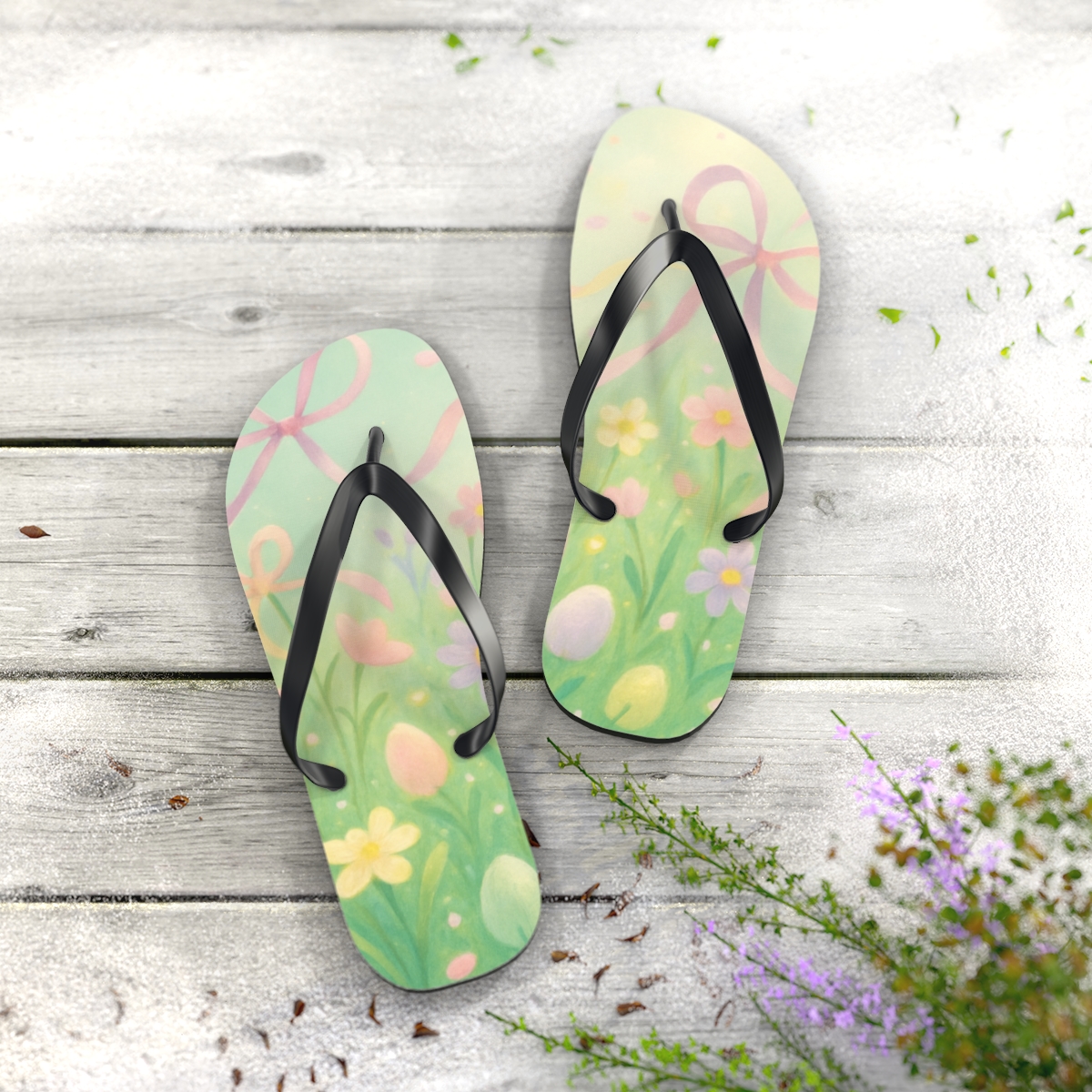 Spring Ribbon Meadow custom flip flops