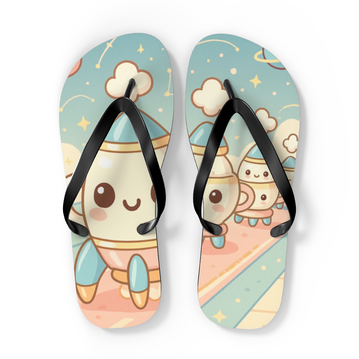 Starlight Teacup Rocket Parade colorful rubber flip flops