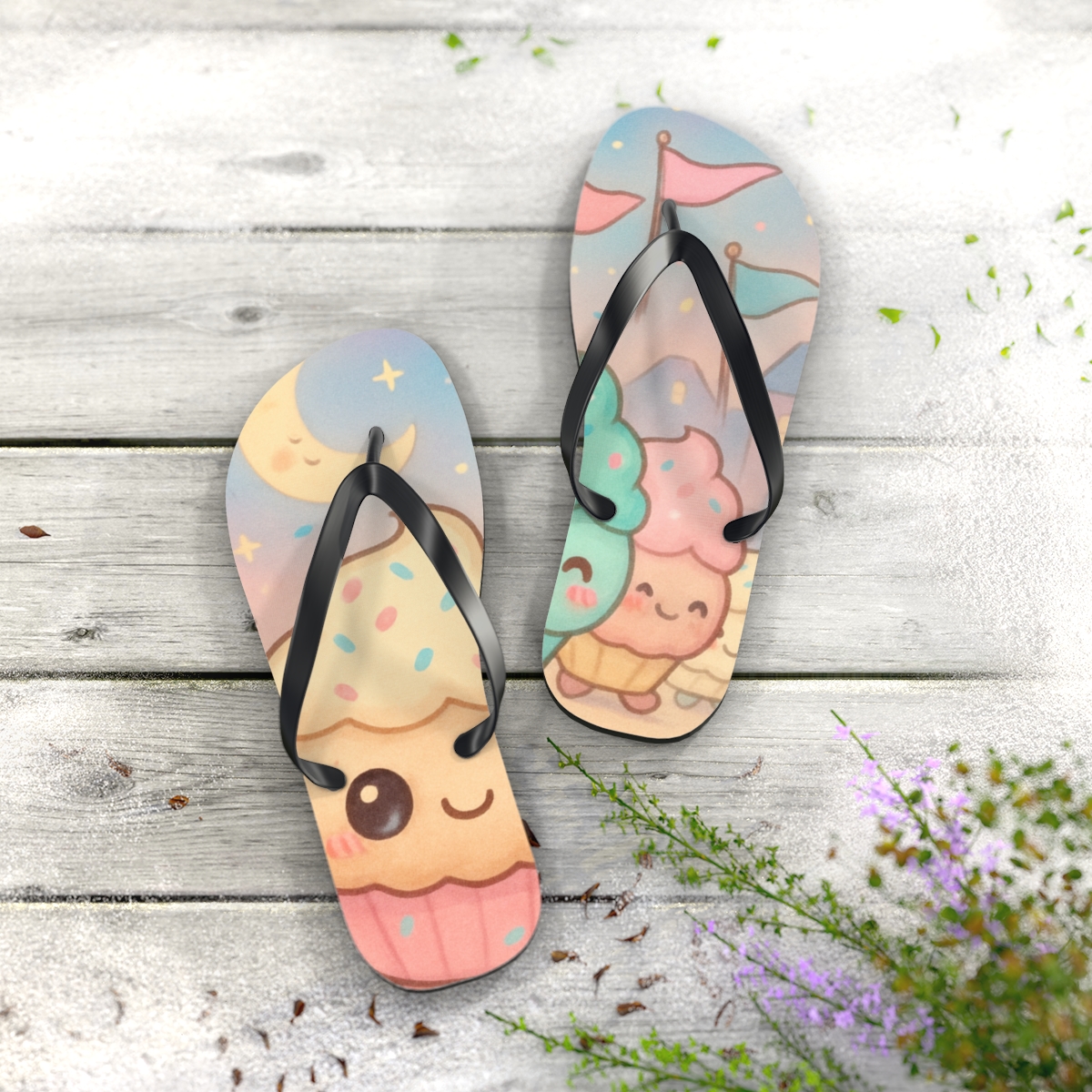 Starlit Cupcake Parade comfortable casual flip flops