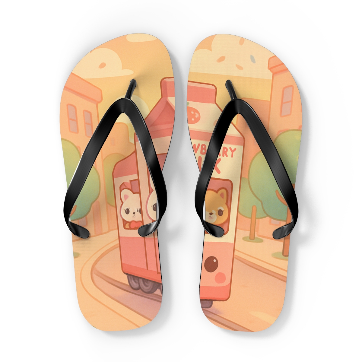 Strawberry Milk Train Parade custom flip flops