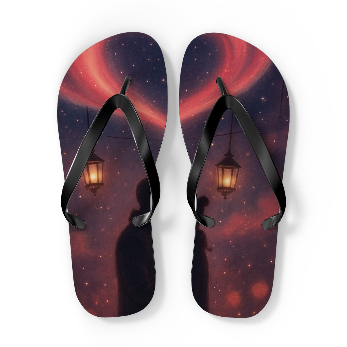 Valentine Aurora Heart Nebula designer logo flip flops