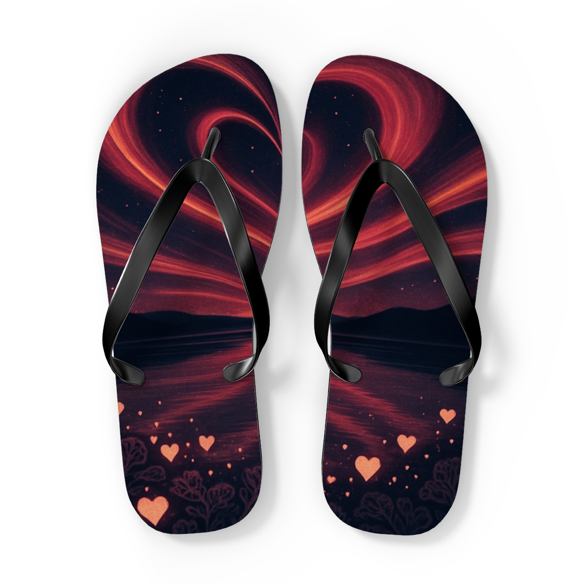 Valentine Aurora Ribbon Night personalized beach flip flops