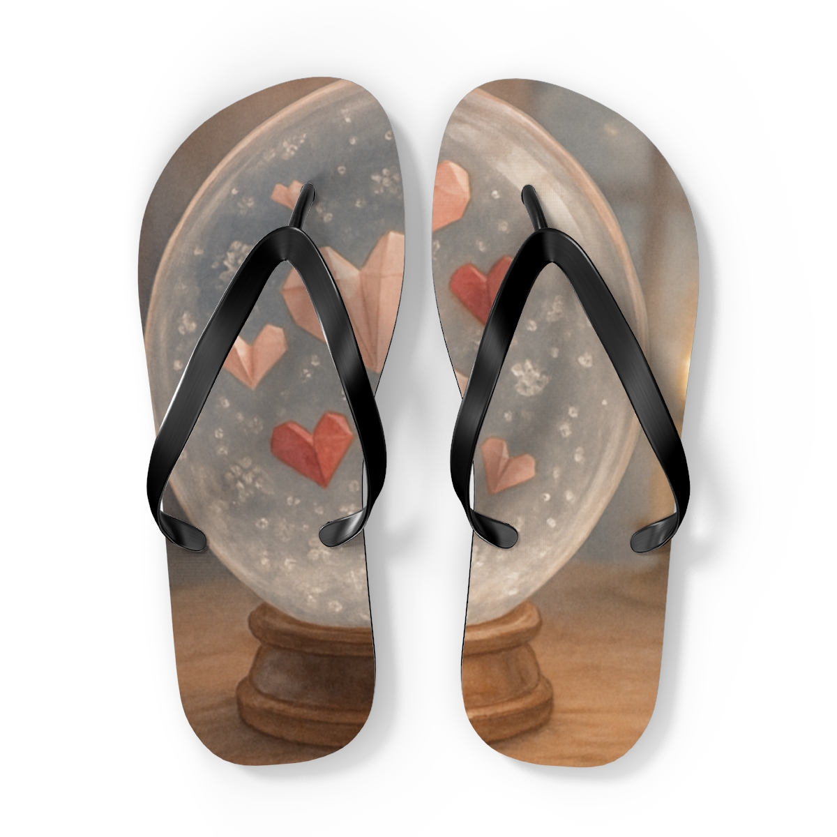 Valentine Paper Heart Snowglobe trendy printed flip flops