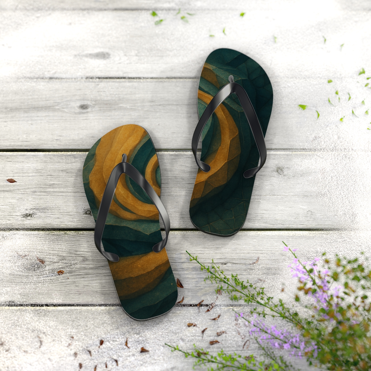 Golden Vein Harmony Flip Flops