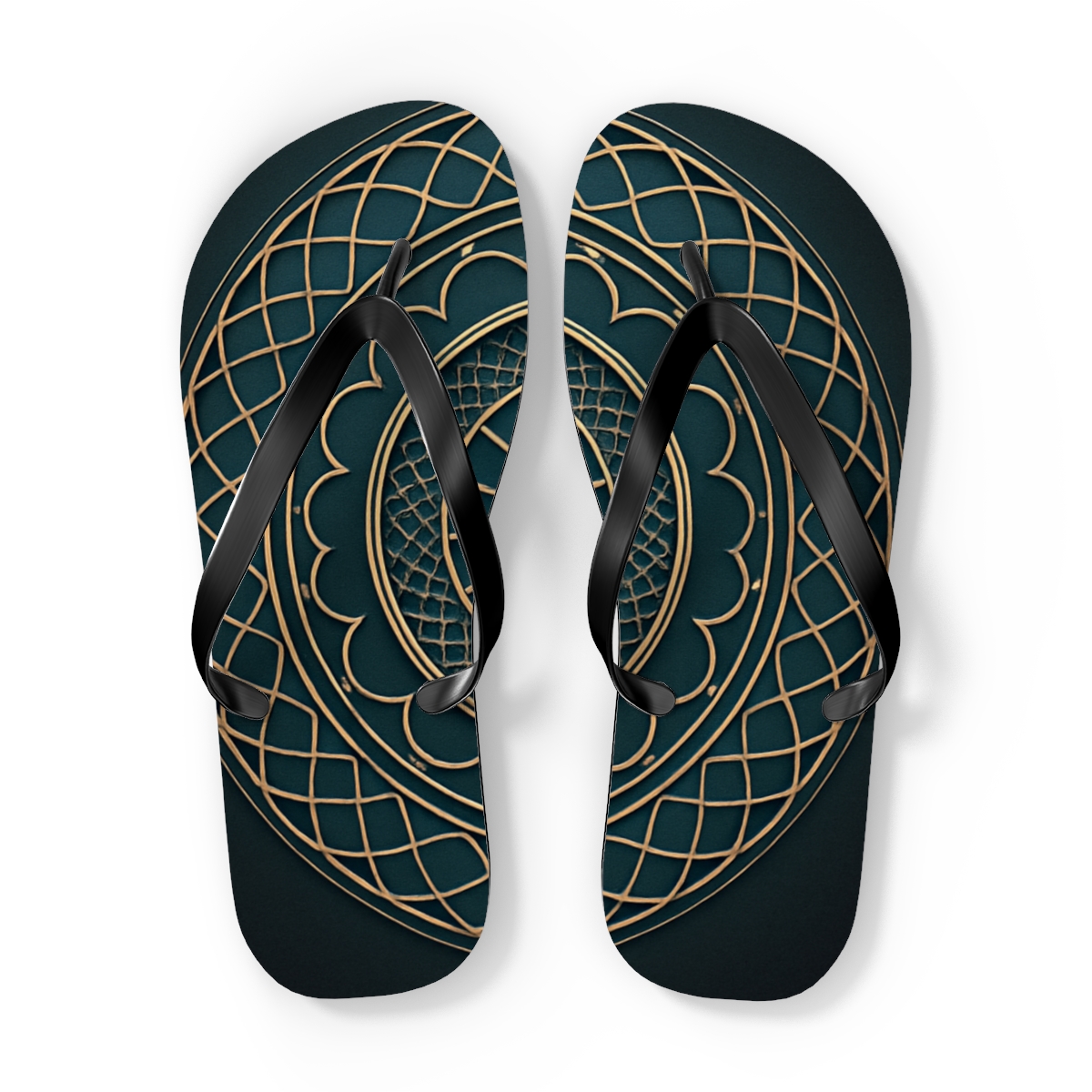 Velvet Lattice Mandala Drift designer logo flip flops
