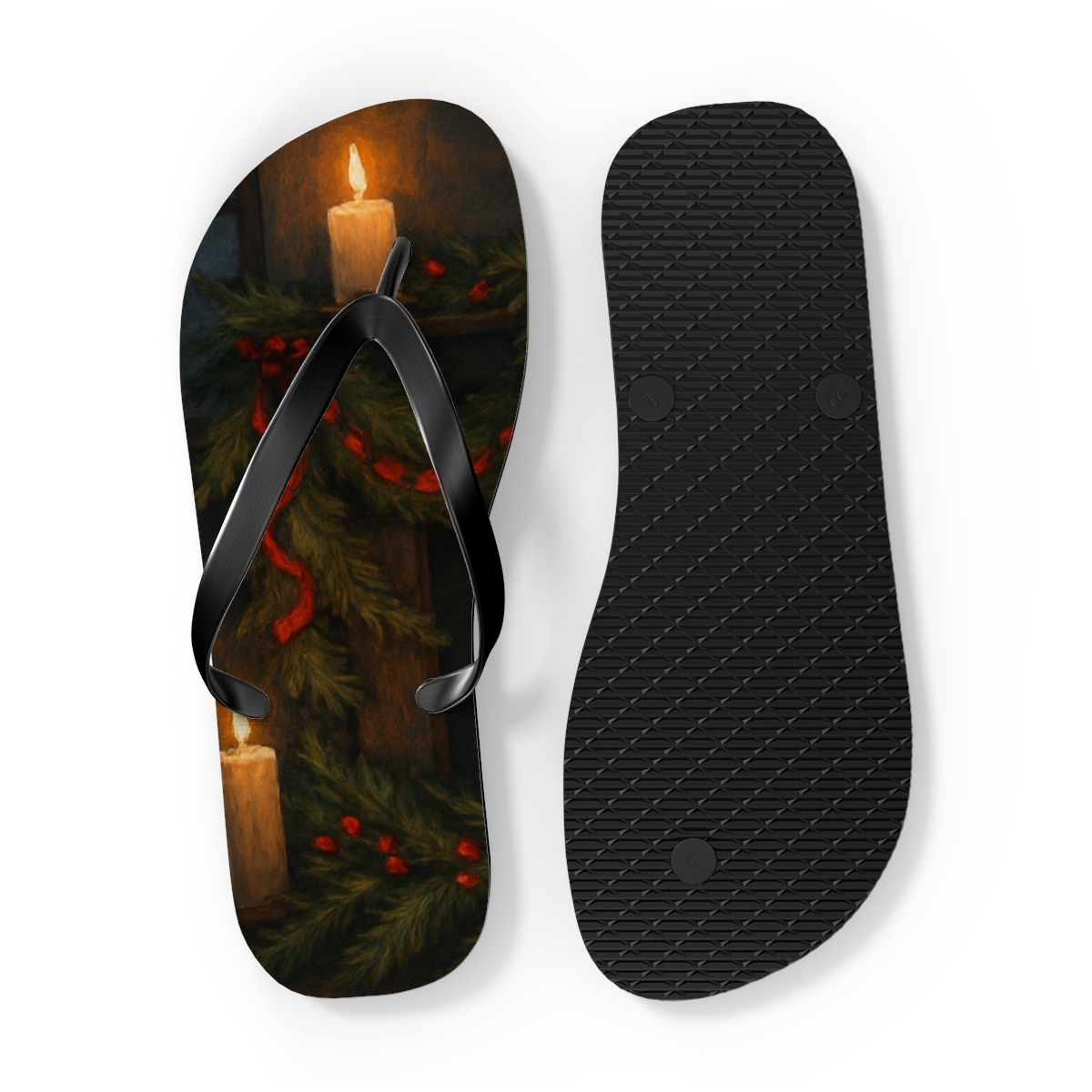 Winter Hearth Ribbon Glow designer logo flip flops