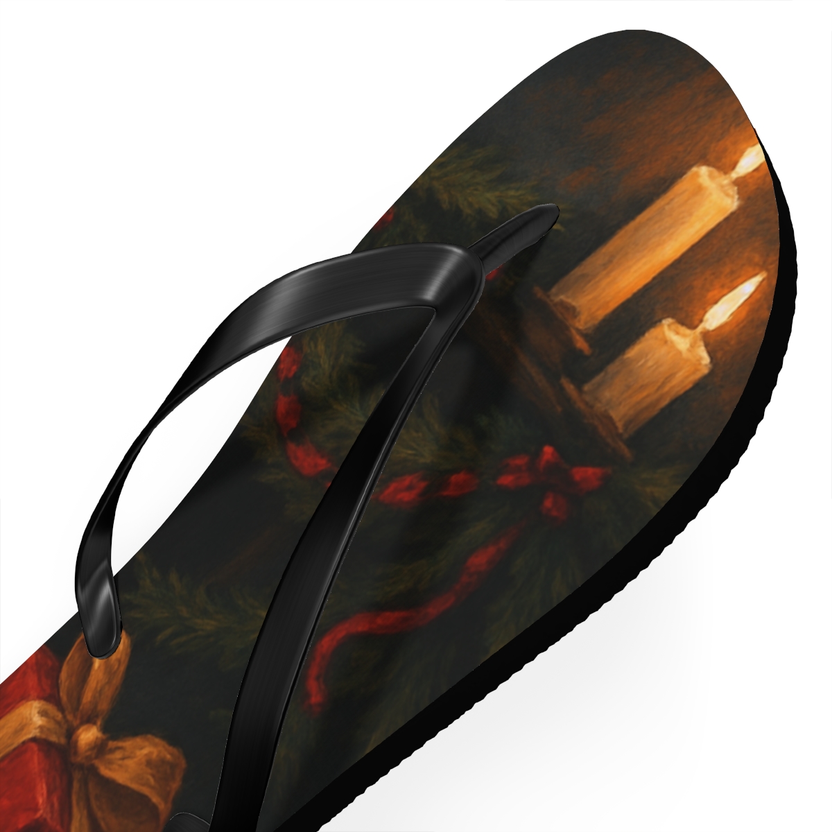 Winter Hearth Ribbon Glow designer logo flip flops