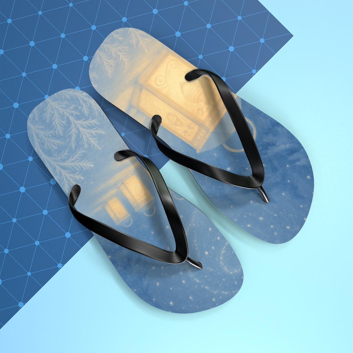 Winter Lantern Frost Waltz colorful rubber flip flops
