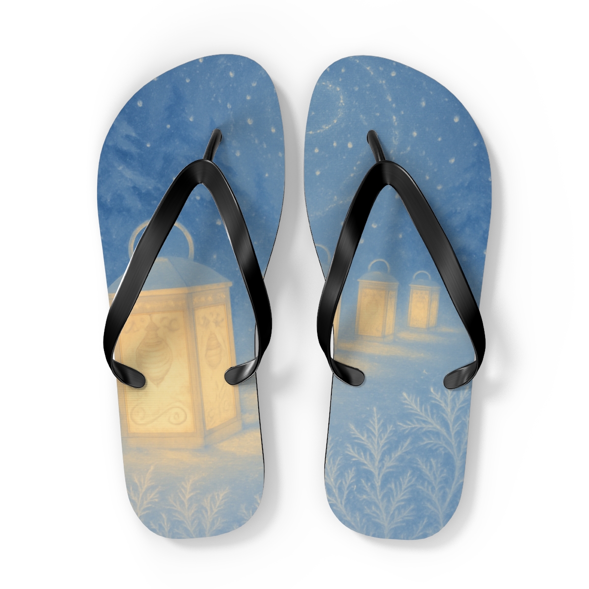 Winter Lantern Frost Waltz colorful rubber flip flops