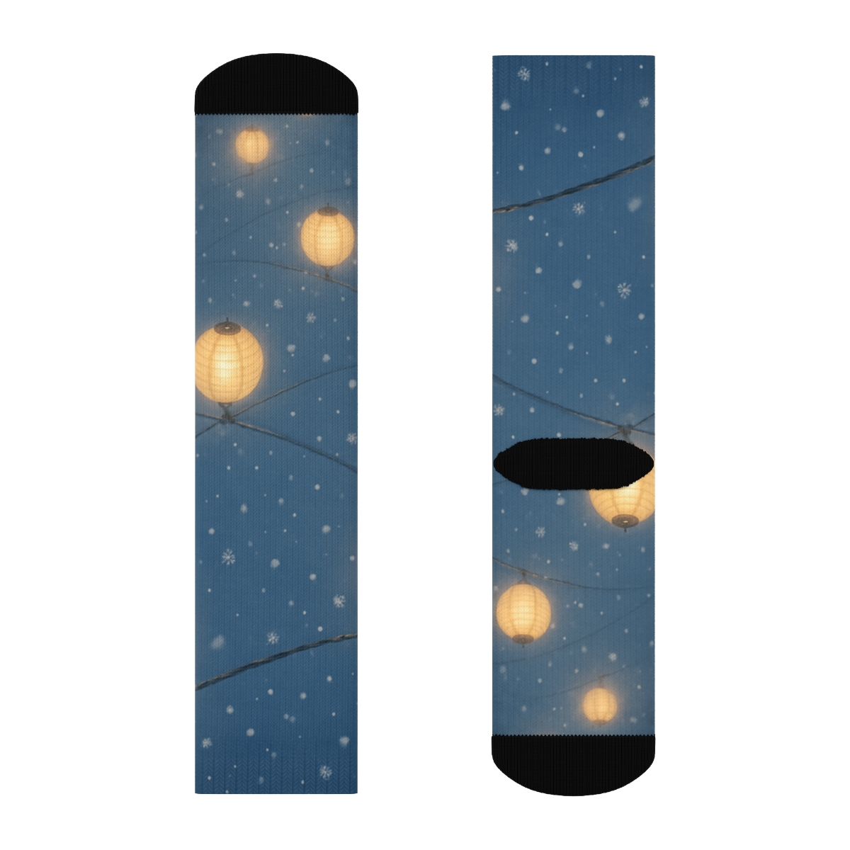 Winter Lantern Snowfall unique printed sockscustom socks